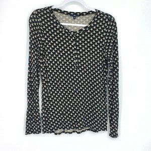 Gap Women Half Button Printed Pullover Shirt Black